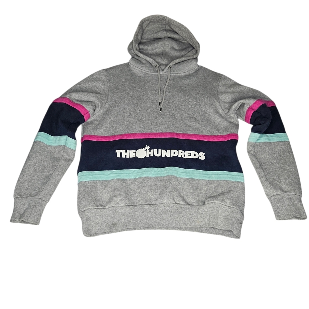 The Hundreds Spellout Colorblock Hoodie Medium Gray Skater Baggy Streetwear